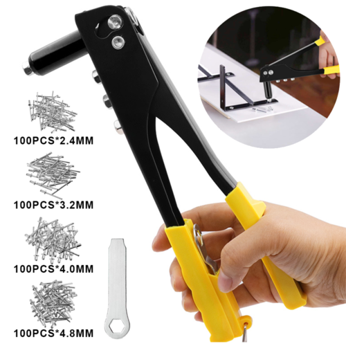 4in1 Heavy Hand Riveter Rivet Gun Professional Pop Rivet Gun Kit +400pcs Rivets