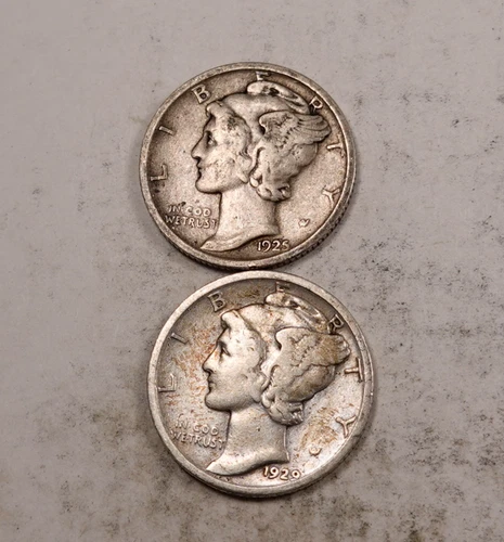 1925+1929 Mercury Dime Set/Lot * Fine/VF * Better Dates * 2 Coins * XDL26