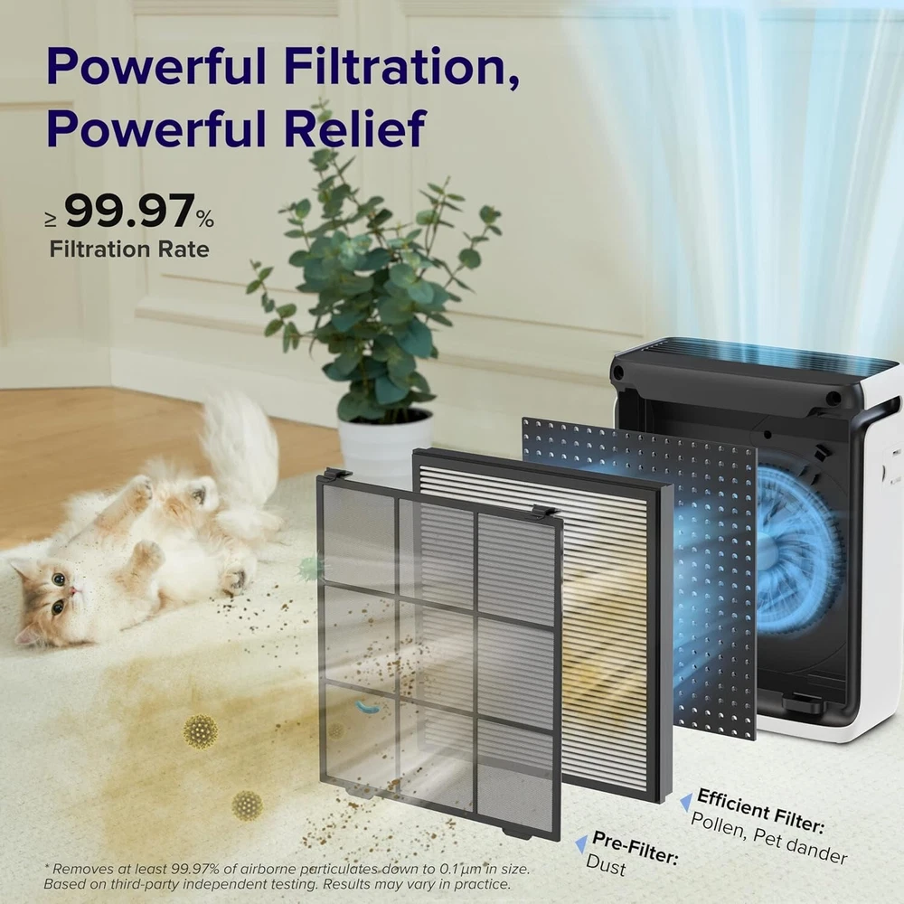 Air Purifier for Home Large Room Bedroom Up to 1110 Ft² with Air Quality Moni...
