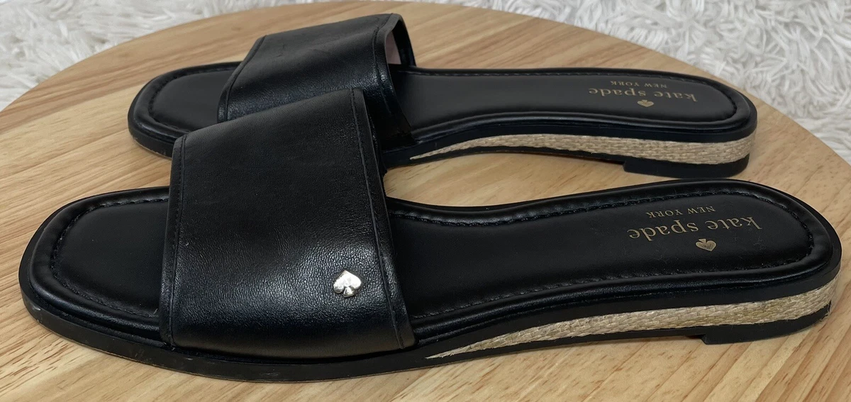 Kate Spade Palm Cove Black Leather Slides Women s Sandals Sz 10B