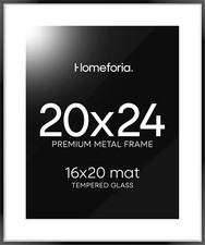 Black 20x24 Metal Picture Frame with Mat for 16x20 Photos, Tempered Glass