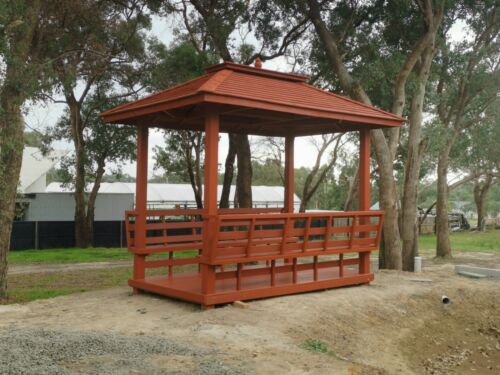 Timber Gazebo , Picnic Hut 3.5M x 2.5M with Bech + Decking - Picture 1 of 8