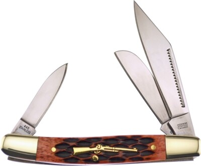 Frost Cutlery Wrangler Pocket Knife 440 Steel Blades Brown Jigged Bone Handle
