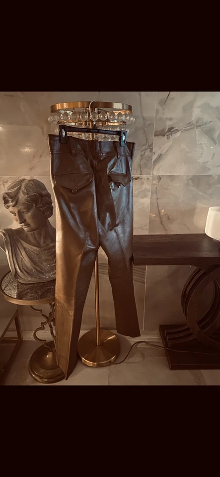 Pantalones de cuero marrón vintage años 70’s para hombre (cierre de gancho y barra) Foto 3 de 4