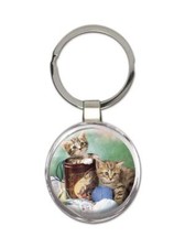 Cat : Gift Round Keychain Cute Animal Kitten Funny Friend Feline Pets Lover