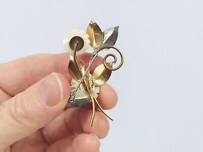 Krementz Carved White Rose Flower 14K Gold Overlay Vintage Brooch Krementz Carved White Rose Flower 14K Gold Overlay Vintage Brooch