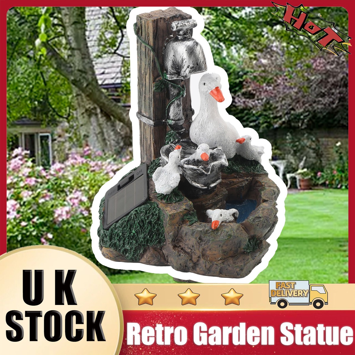 Duck Family Solar Panel Water Feature Tranquility Duck Family