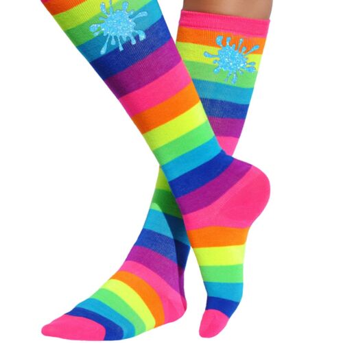 Calcetines altos de limo hasta la rodilla neón arco iris a rayas niñas calcetines largos niños calzado - Imagen 11 de 13