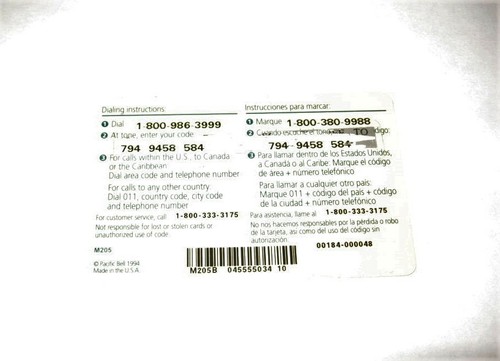 Pacific Bell 1994 $5 Pacific Bell Service Operations Team Phone Card - Picture 2 of 2
