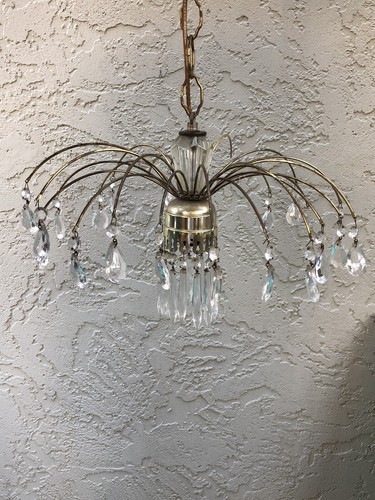 Vintage Spanish Brass and Crystal Spider Arm Hollywoood Regency Chandelier - Picture 6 of 8
