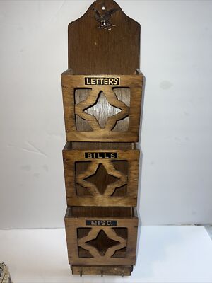 Vintage 60s Eagle Wooden Mail Organizer Letters/Bills/ Misc Key Holder Japan