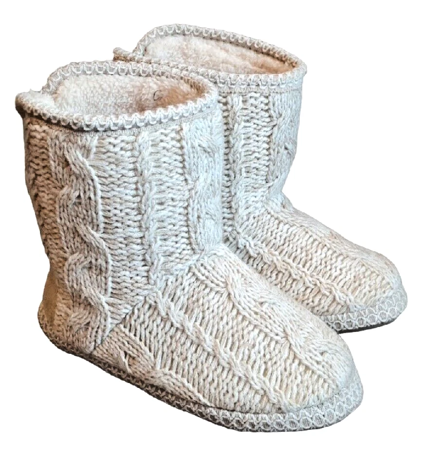 TOTES TOASTIES LADIES CABLE KNIT BOOT SLIPPERS FUR LINED MEMORY FOAM 3 4 5 6