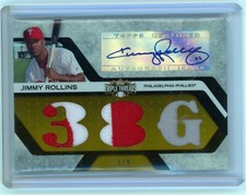 2008 Topps Triple Threads Jimmy Rollins Patch / Auto Gold #/9 Phillies!