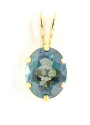 14k Gelbgold Oval Mystischer Topas Edelstein Anhänger Nachlass Solitär Blau Grün
