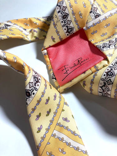 CORBATA A RAYAS PASTEL ITALIA AMARILLO ITALIA EMILIO PUCCI FIRENZE DE COLECCIÓN PATRÓN ARTÍSTICO - Imagen 3 de 17