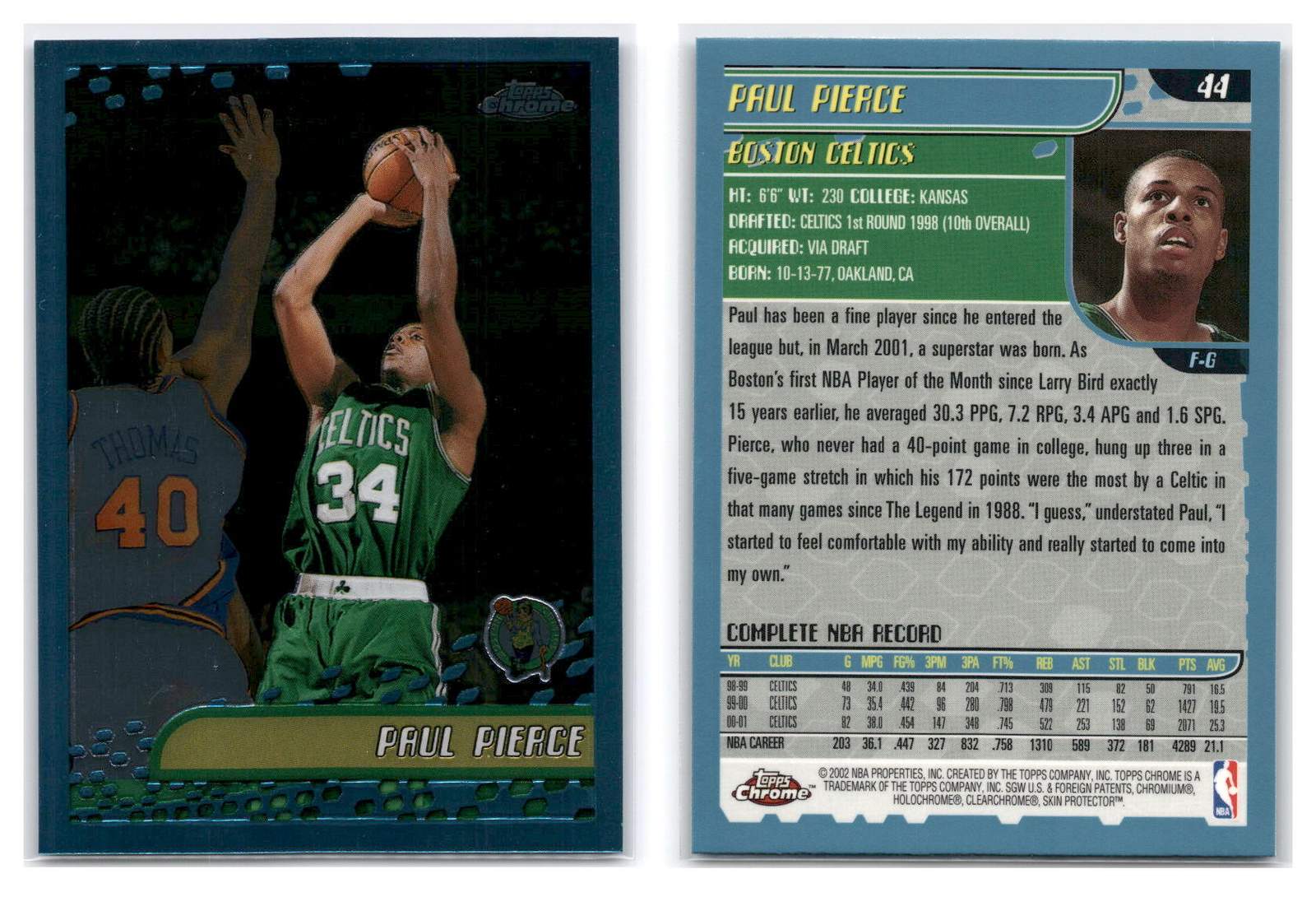 2001-02 Topps Chrome #44 Paul Pierce - Boston Celtics