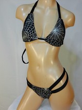 Exotic dancer stripper medium black/silver 2 piece bikini dance outfit-dancewear