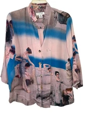 Citron Wearable Art Shirt Story Telling 100% Silk Hand Dyed Size M Vintage