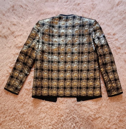 Chaqueta de Noche CELINE Vintage Texturizada Dorada Metálica y Negra 44 - Imagen 2 de 13
