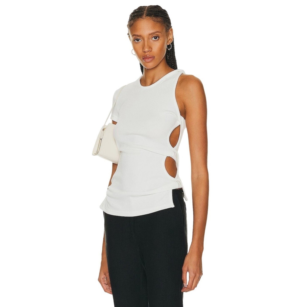 efu EATHER SLEEVELESS TOP ホワイトF Christopher Esber Open Twist Side Tee in White 2 New Womens Top