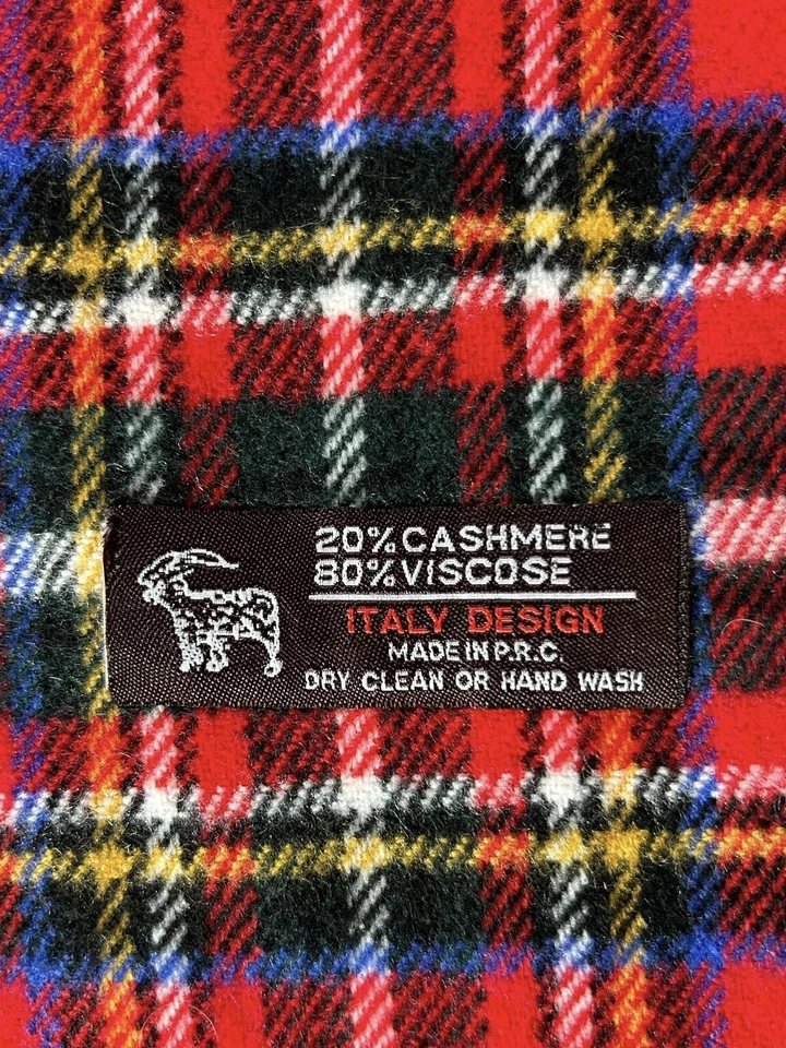 De Colección DISEÑO ITALIANO Bufanda Roja Cuadros Tartán Cachemira Mezcla Viscosa 20/80 Clásica Foto 2 de 4