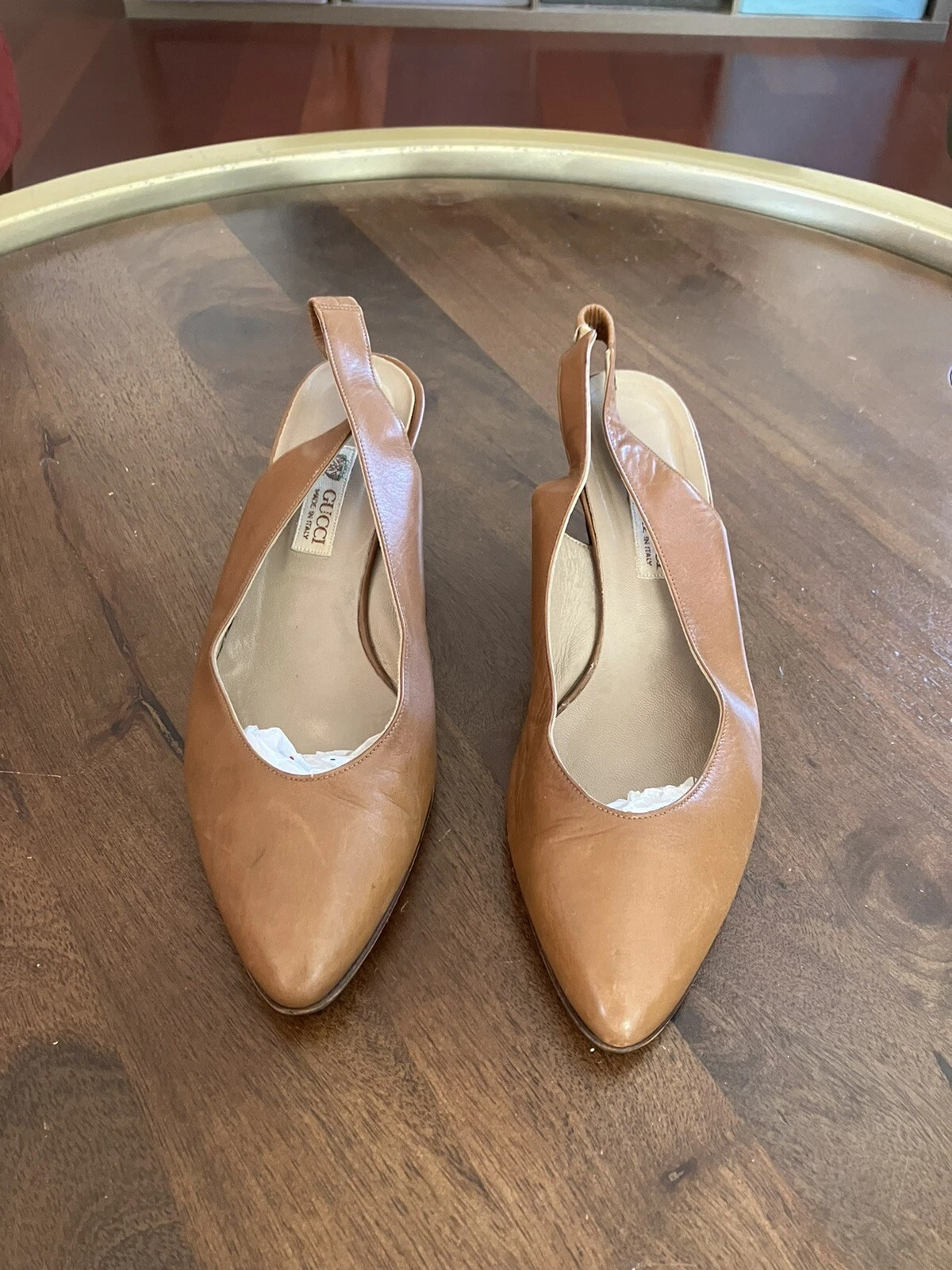 Chaussures femmes vintage GUCCI Sylvie Slingback taille 37,5 cuir tabac