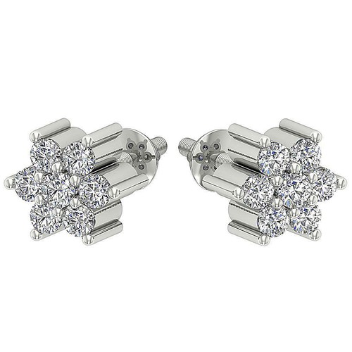 Flower Studs Earring SI1 G 0.25Ct Round Diamond White Yellow Rose Gold Prong Set - Picture 4 of 11