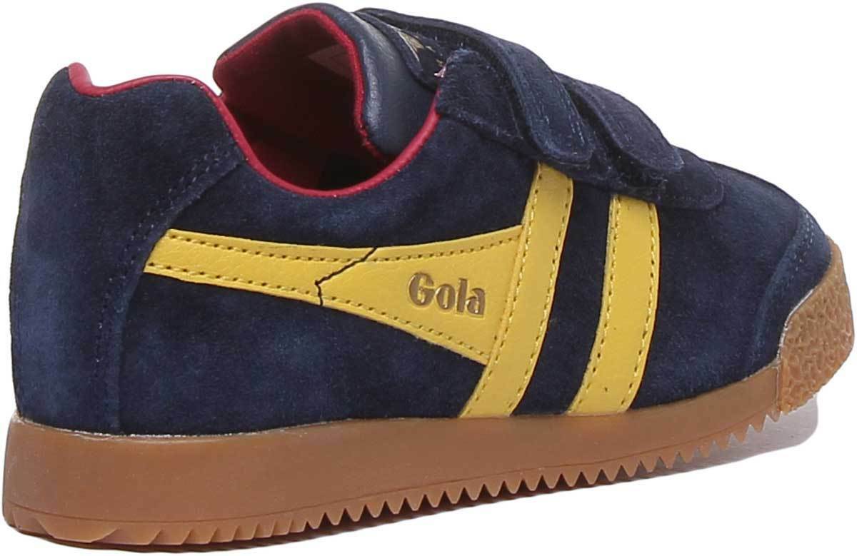 Gola Harrier Velcro Trainers For Kids - Blue Suede Low-Top Sneakers With Gum Sole - View #7