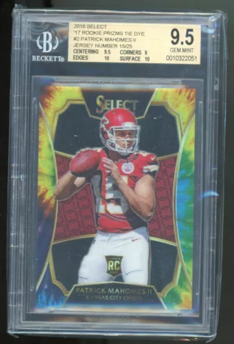 Patrick Mahomes 2016 Panini Select Tie Dye Prizm XRC Rookie 15/25 BGS 9.5 Gem Mi