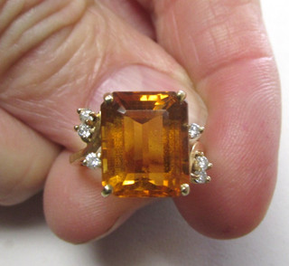 Stunning Estate Gem Citrine and Diamond Ring 14k Gold Size 6 NO RESERVE