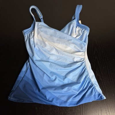 MIRACLESUIT x TALBOTS Womens Size 12 Tankini Swimsuit Top, Blue, NEW w/Flaw Read