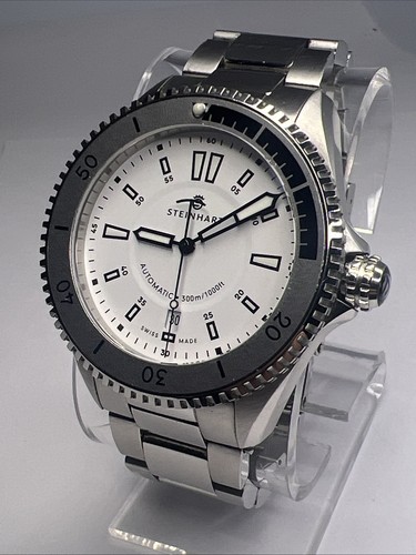 Steinhart Ocean 2 Two 44mm Steel Automatic Date Watch White Dial w/ Box & Papers