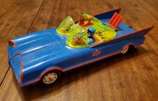 Rare Vintage Aoshin 1970's Blue Batmobile Tin Toy Battery Operated Non-working