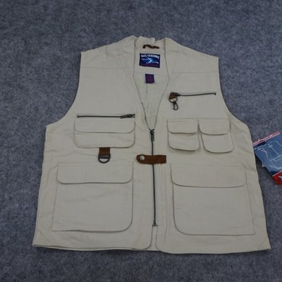 Reel Legends Vest Mens Medium Fishing Sportsman Beige Khaki Pockets Sleeveless