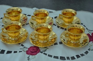 Service à café tasses soucoupes dorure à l'or fin G. Montigny porcelaine Limoges