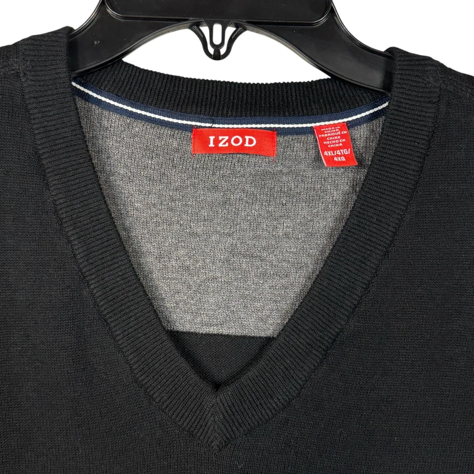 IZOD 4X-Grande Grande y Alto Hombres Suéter Chaleco Cuello en V Pullover Elastizado Negro Nuevo Foto 3 de 4