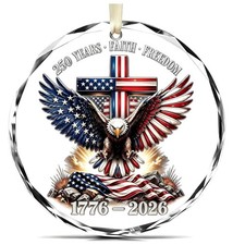 250th Anniversary Christmas Ornament 2026 Patriotic Crystal Glass USA Decor