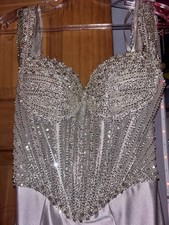 Beaded Crystal Sleeveless Sweetheart Column Full-Length White Silver Formal Gown