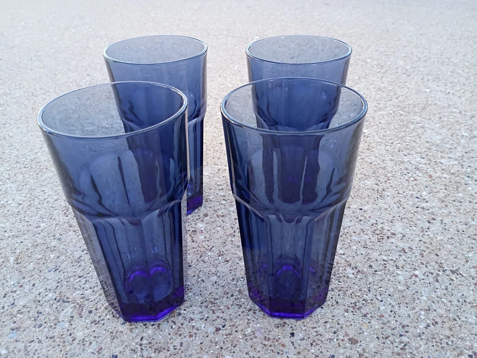 4 Vintage Duratuff Gibraltar Glasses 6 1/4" Blue 16oz Coolers Tumblers - NICE! - Image 2 of 4
