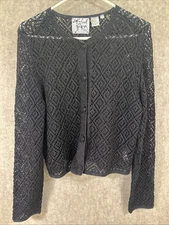 Vintage Michael Simon Black Glitter Shiny Knit Button Down Cardigan Size Large