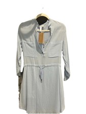 francesca's Blue Collared Button-Front Shirt Dress Drawstring Pockets S
