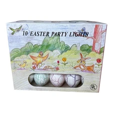 Vtg Easter Popcorn Melted Plastic String Lights In/Outdoor Spring Eggs Oval Set