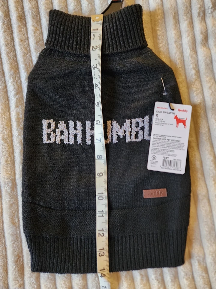 Собака Рождественский свитер маленький красный домашних животных подарок Bah Humbug черная одежда 13-15 дюймов - Изображение 4 из 4