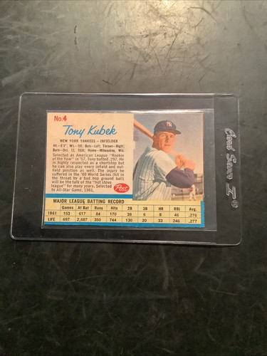 1962 Post Cereal #4 TONY KUBEK NEW YORK YANKEES Set Break Vintage - VERY GOOD ! - Picture 8 of 8