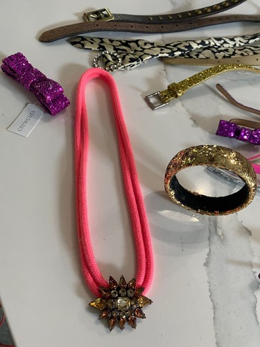 Crewcuts J.Crew LOT Girls Glitter Leather Belts Hair Bow Clip Necklace Size M - Picture 8 of 8