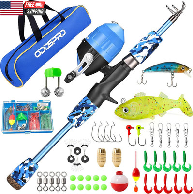 Kids Fishing Pole Pink, Portable Telescopic Fishing Rod and Reel Combo Kit - wit