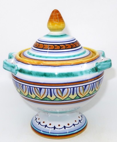 GP Gialletti Pimpinelli Deruta Pottery Cheese Sugar Bowl Jar w/Lid & Handles, 7" - Picture 4 of 9