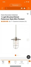 Home Decorators Collection 1-Light Brushed Nickel Fisherman Style Mini Pendant