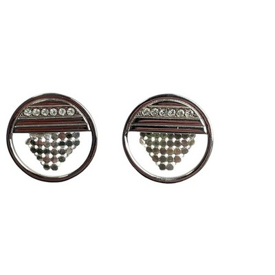 Whiting & Davis Rhinestone Silver Tone round Mesh Dangle Pierced Earrings
