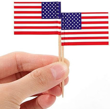 CYPS 100 Pcs USA American Flag US Toothpick Flags, Small Mini Stick Cupcake T...